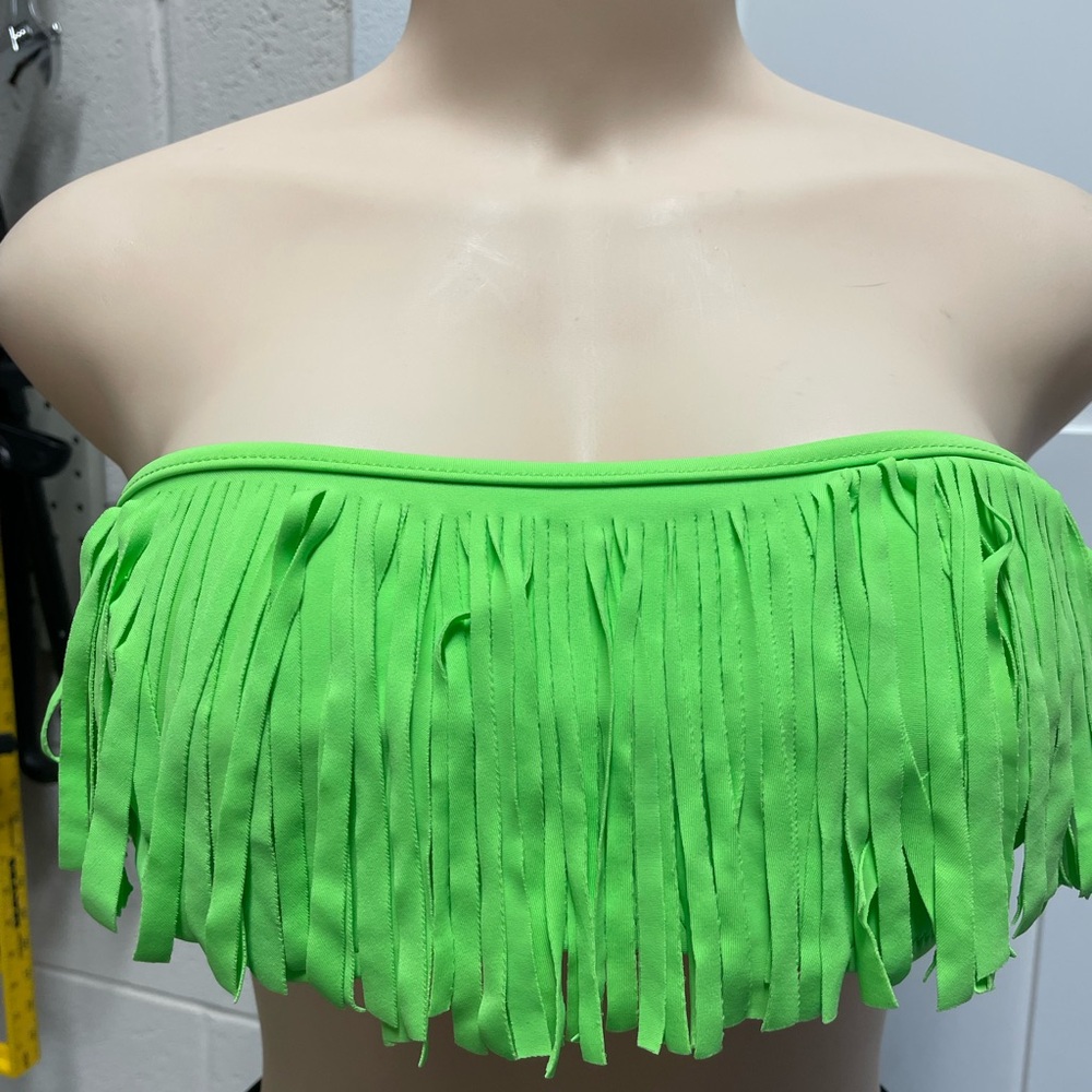 Green Fringe Strapless swim Bikini Top Bandeau M. TopMelon